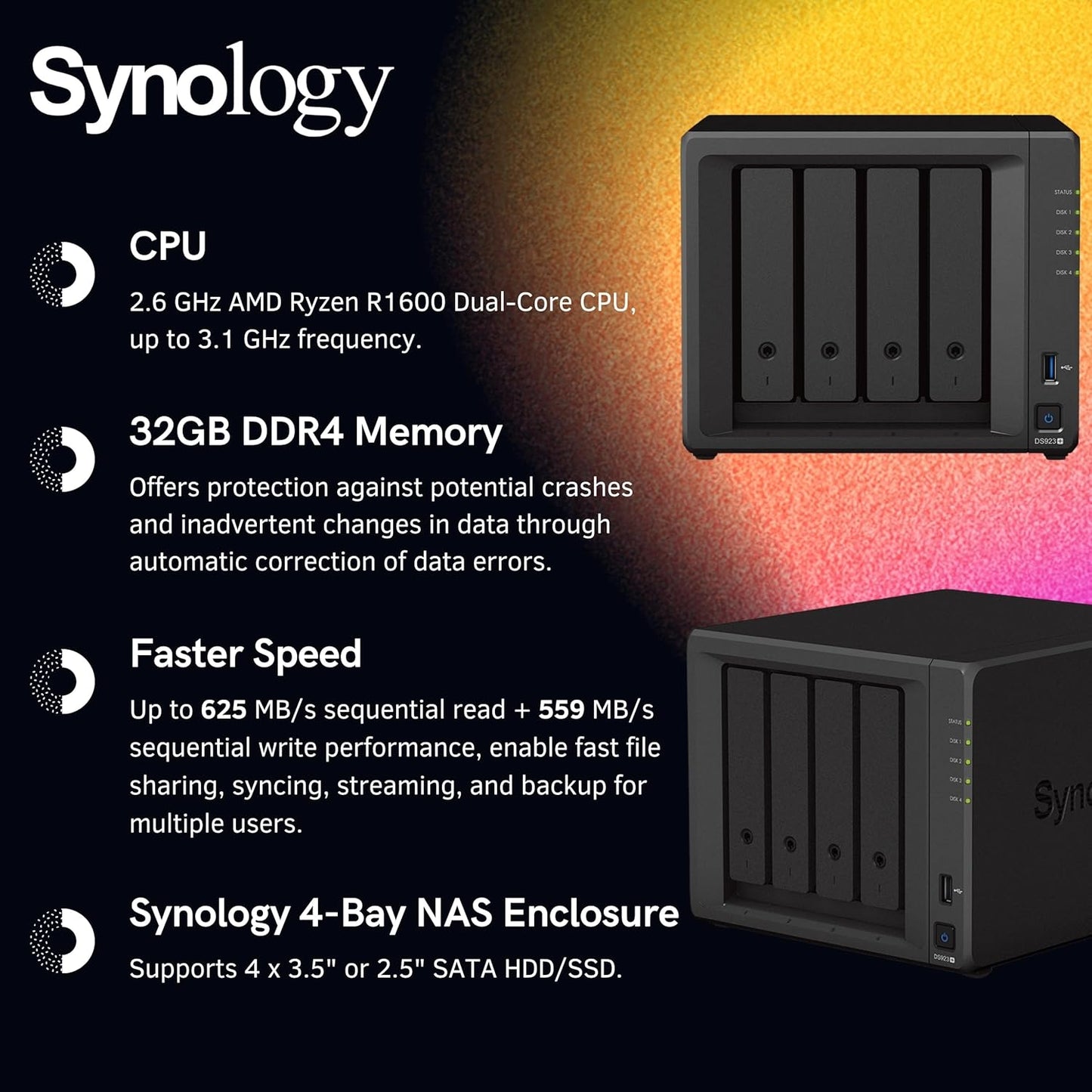 Synology NAS DS923+ 4-Bay Enclosure 32GB RAM (NO HDD)