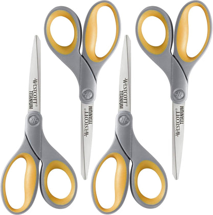 Westcott 17598 Titanium Bonded 8-Inch Scissors 4-Pack