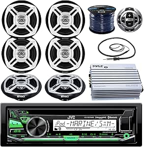 JVC KDR85MBS Marine Stereo Bundle w/ Speakers & Amplifier