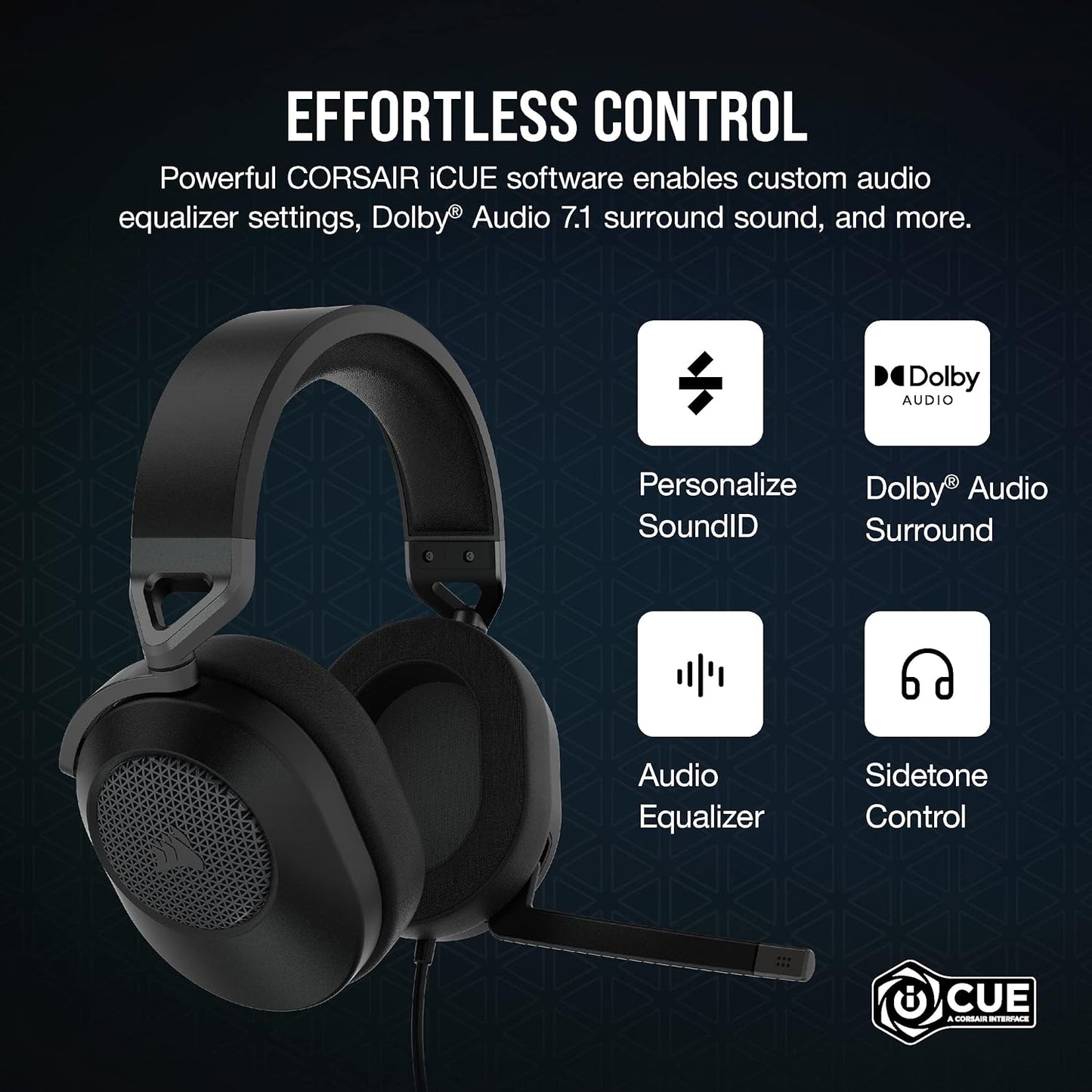 Corsair CA-9011270-NA HS65 Surround Gaming Headset - Dolby Atmos, iCUE