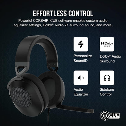 Corsair CA-9011270-NA HS65 Surround Gaming Headset - Dolby Atmos, iCUE