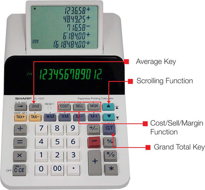Sharp 8541735555 El-1501 Compact Cordless Paperless Printing Calculator