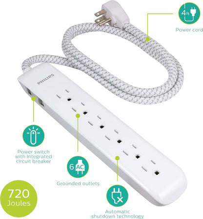 Philips SPC3064WET1/37 6-Outlet Braided Surge Protector