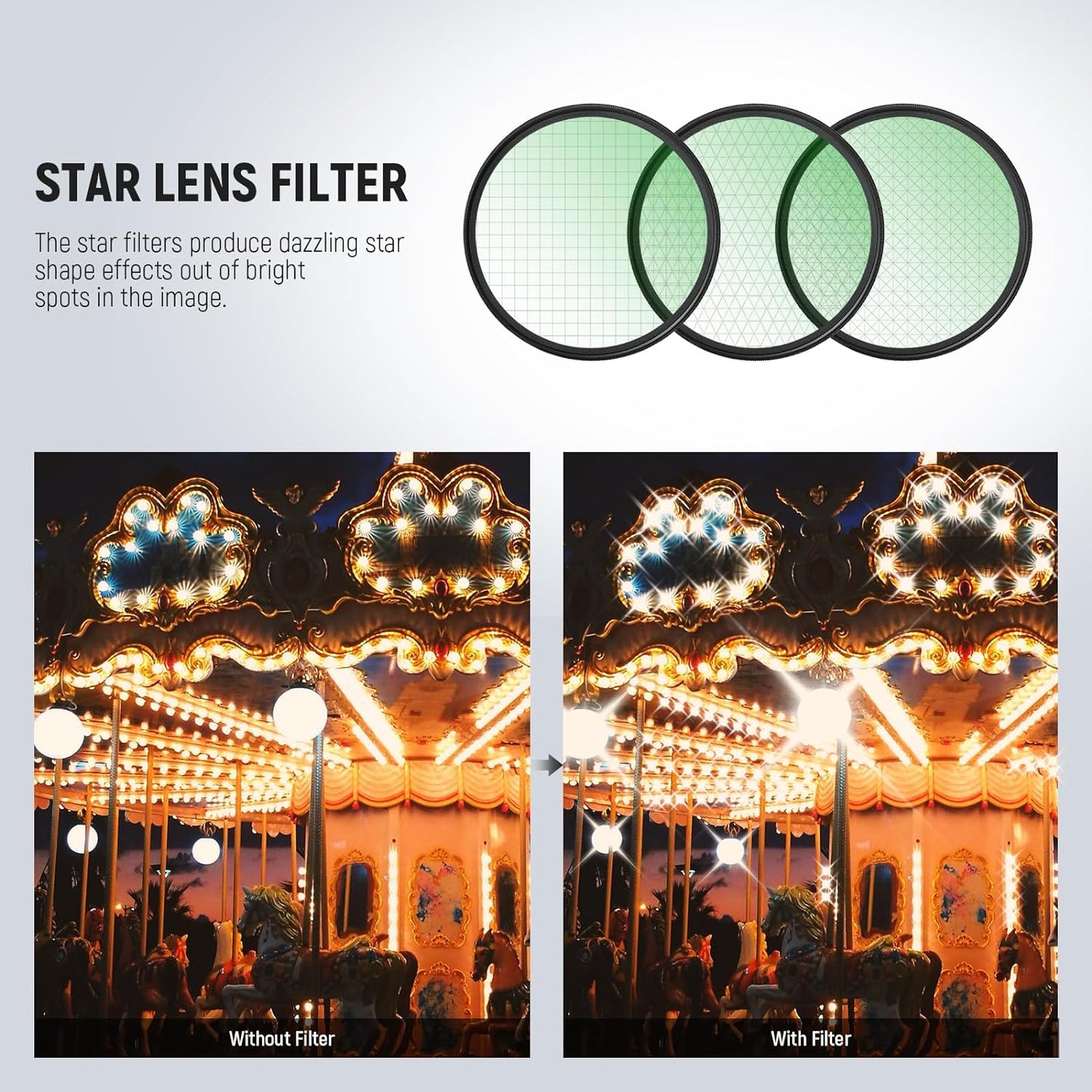 Neewer Star Filters 58mm 4/6/8 Point Cross Screen Set