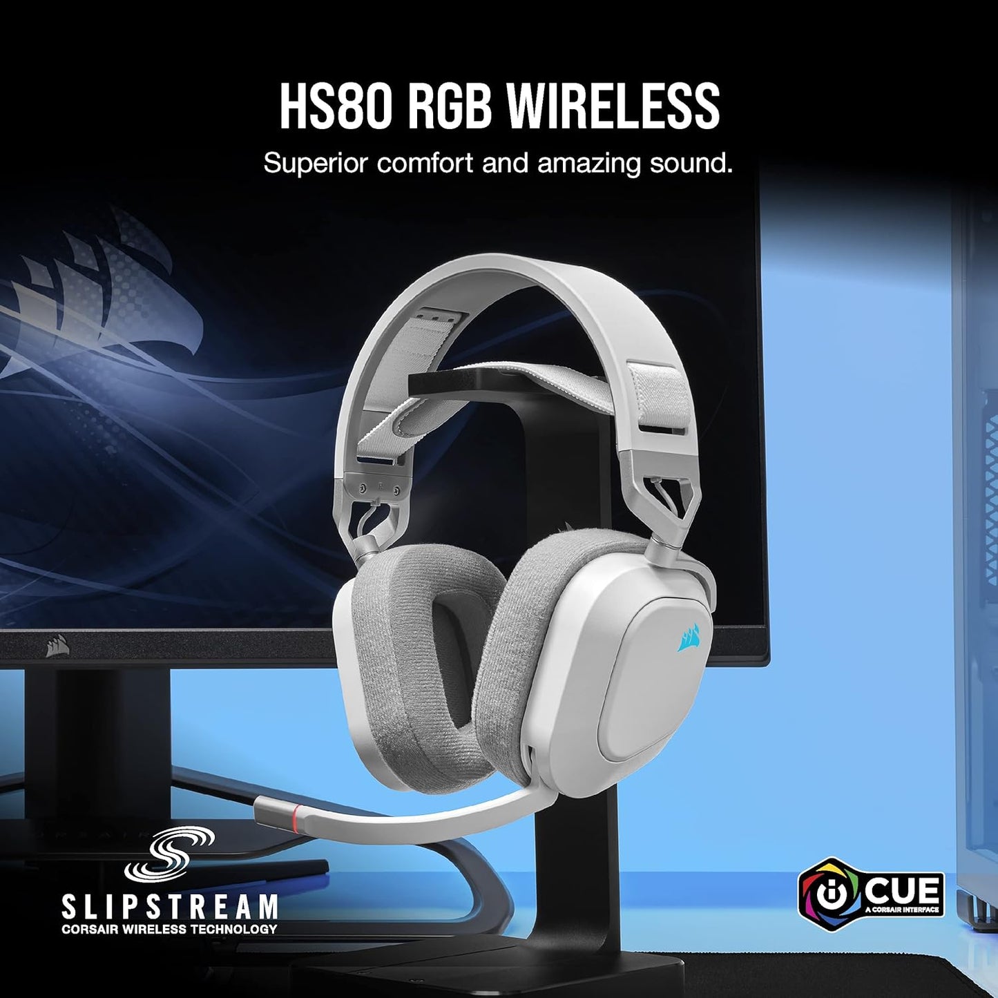 Corsair CA-8910126 HS80 RGB Wireless Gaming Headset - White (Renewed)