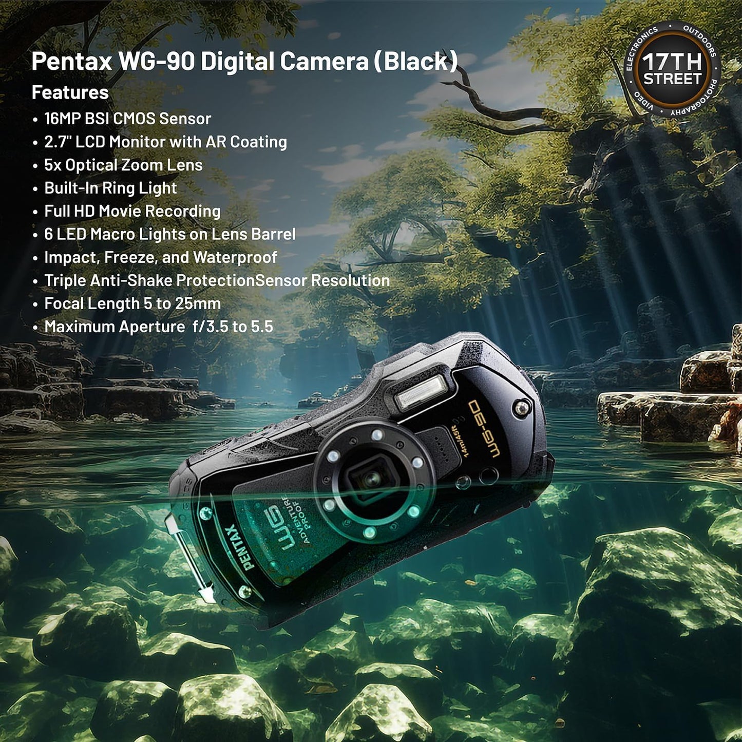 Pentax PEN02136-KIT1 WG-90 Waterproof Camera Bundle