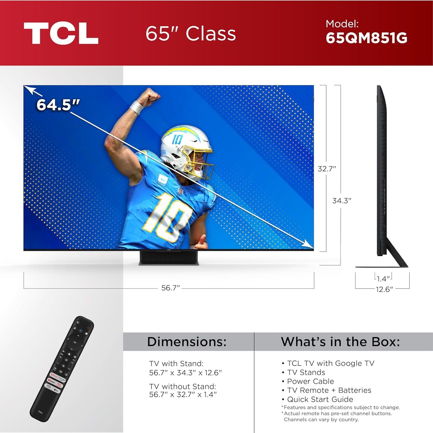 TCL 65QM851G 65-Inch QLED QD-Mini LED 4K Google TV