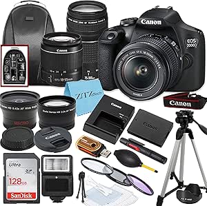 Canon EOS 2000D/Rebel T7 Dual Lens DSLR Bundle (Renewed)