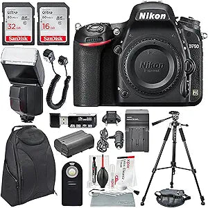 Nikon D750 DSLR Camera Bundle Flash 48GB Tripod