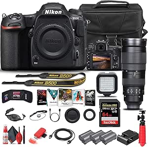Nikon 1559 D500 DSLR Kit - 200-500mm Lens, 64GB, Software (Renewed)