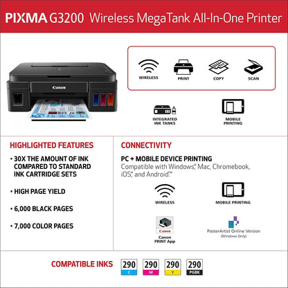 Canon 0630C002 G3200 MegaTank Wireless All-In-One Printer