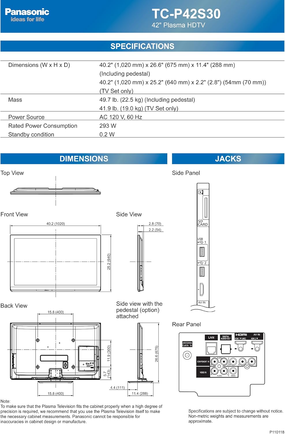 Panasonic TC-P42S30 42-Inch 1080p VIERA Plasma HDTV