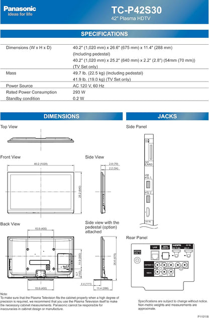 Panasonic TC-P42S30 42-Inch 1080p VIERA Plasma HDTV