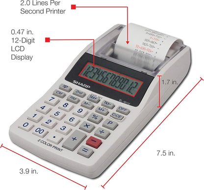 Sharp EL-1611V Handheld Printing Calculator Tax Function