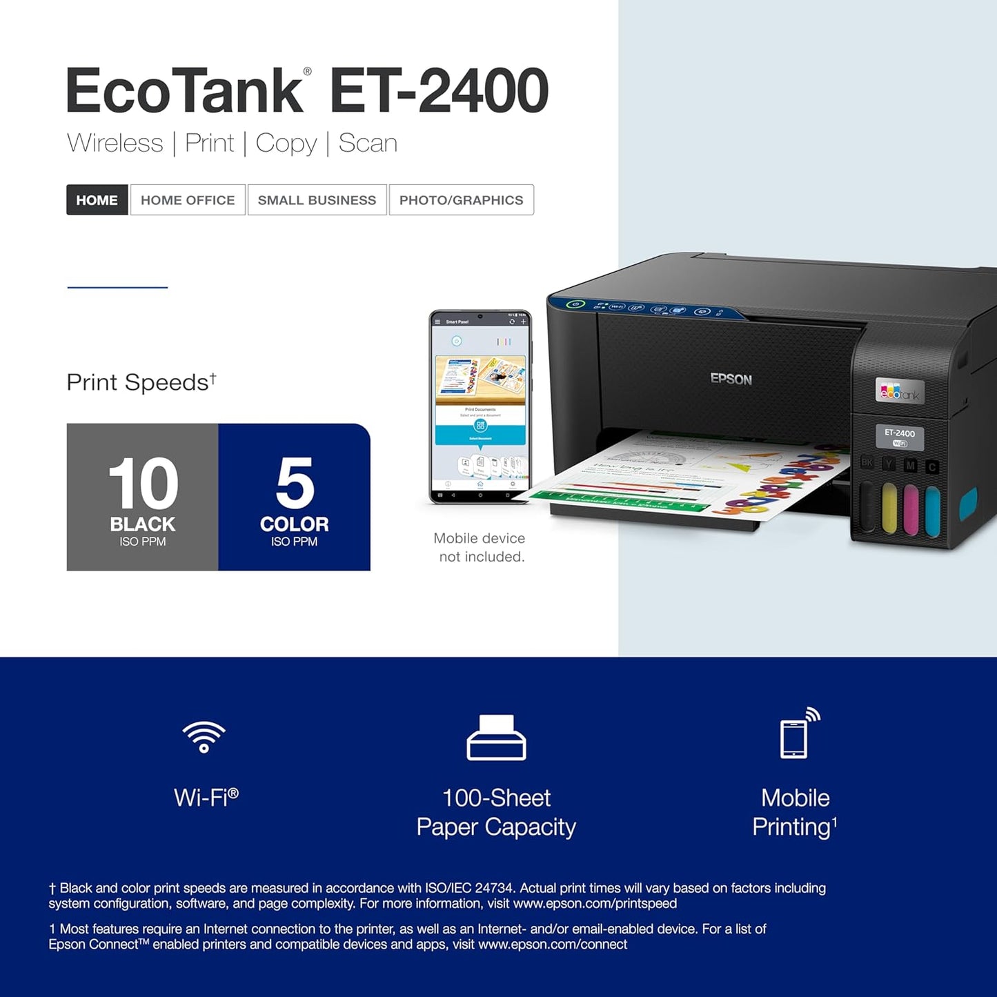 Epson C11CJ67201 EcoTank ET-2400 Wireless Color Printer