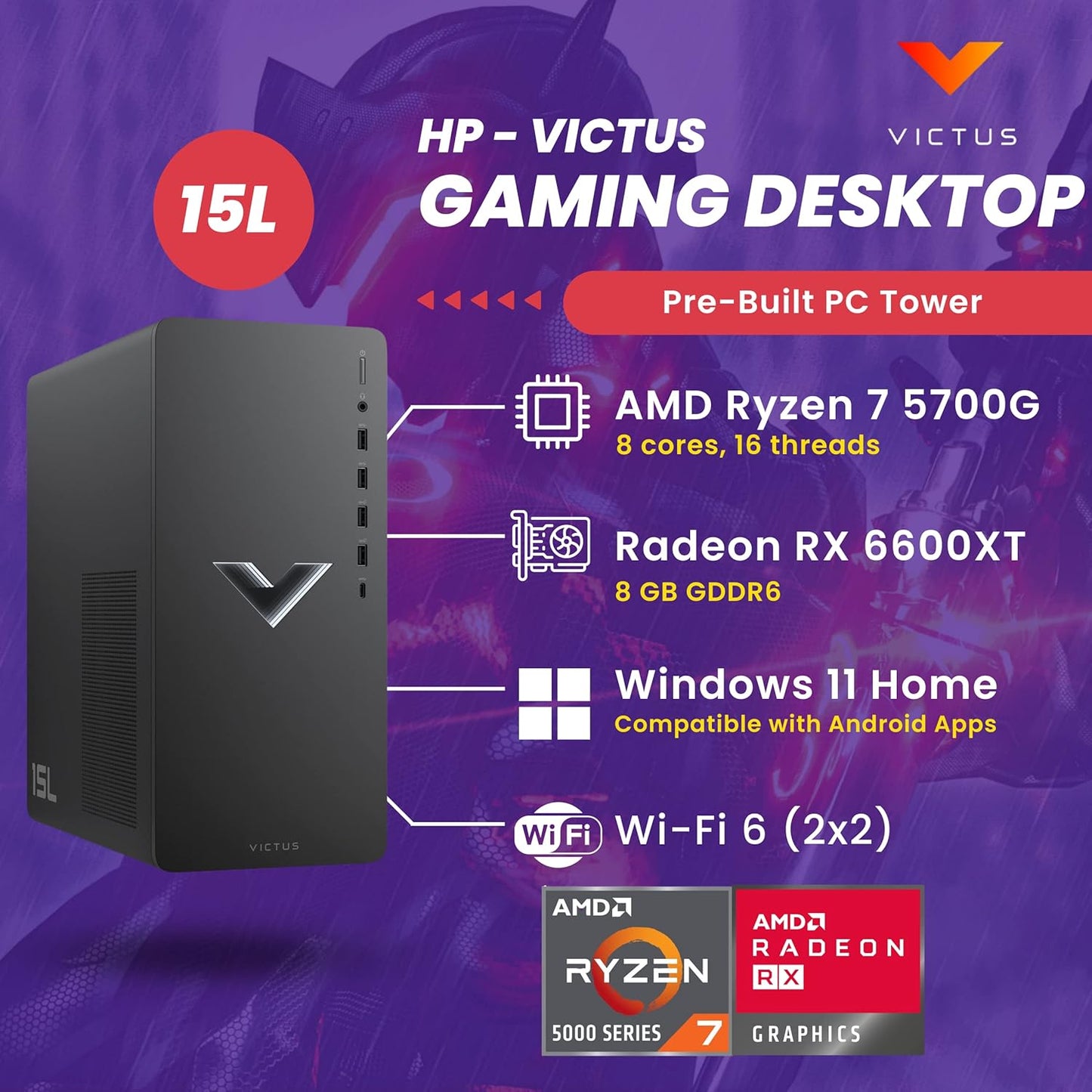 HP Victus Desktop Gaming PC Ryzen 7 5700G RX 6600XT 32GB RAM 1TB SSD