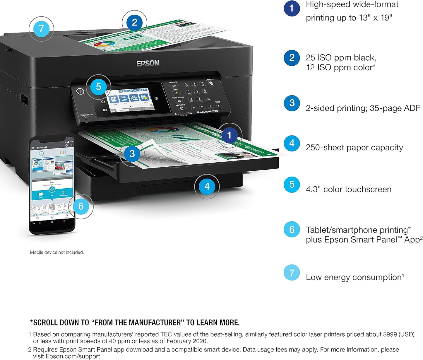 Epson C11CH78201-N Workforce Pro WF-7820 Wide-Format Printer (Renewed)