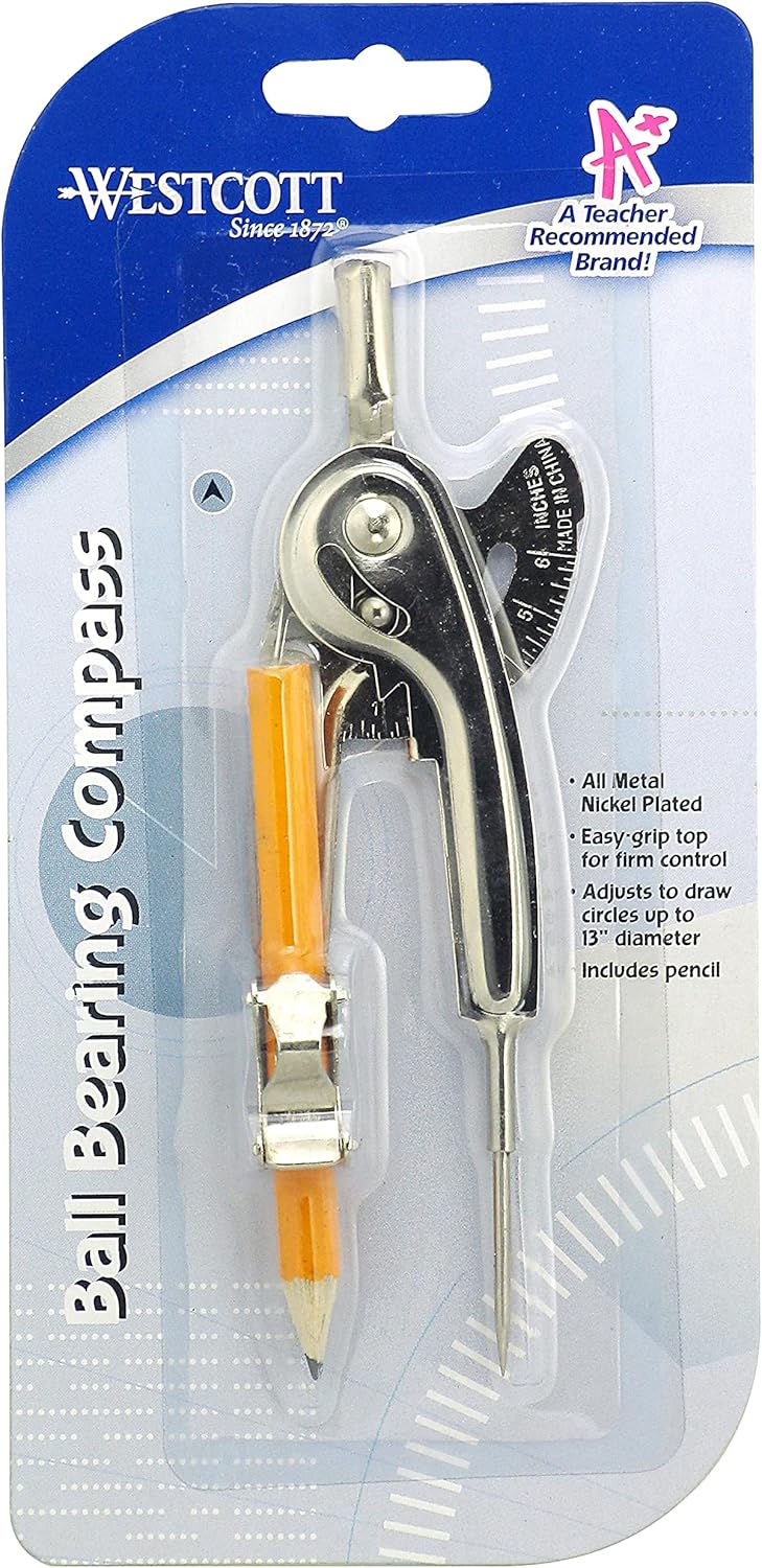 Westcott 12201 Metal Ball Bearing Compass with Pencil