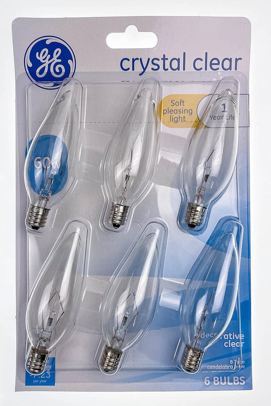 GE 72770 Crystal Clear 60-Watt Blunt Tip Bulbs - 6-Pack