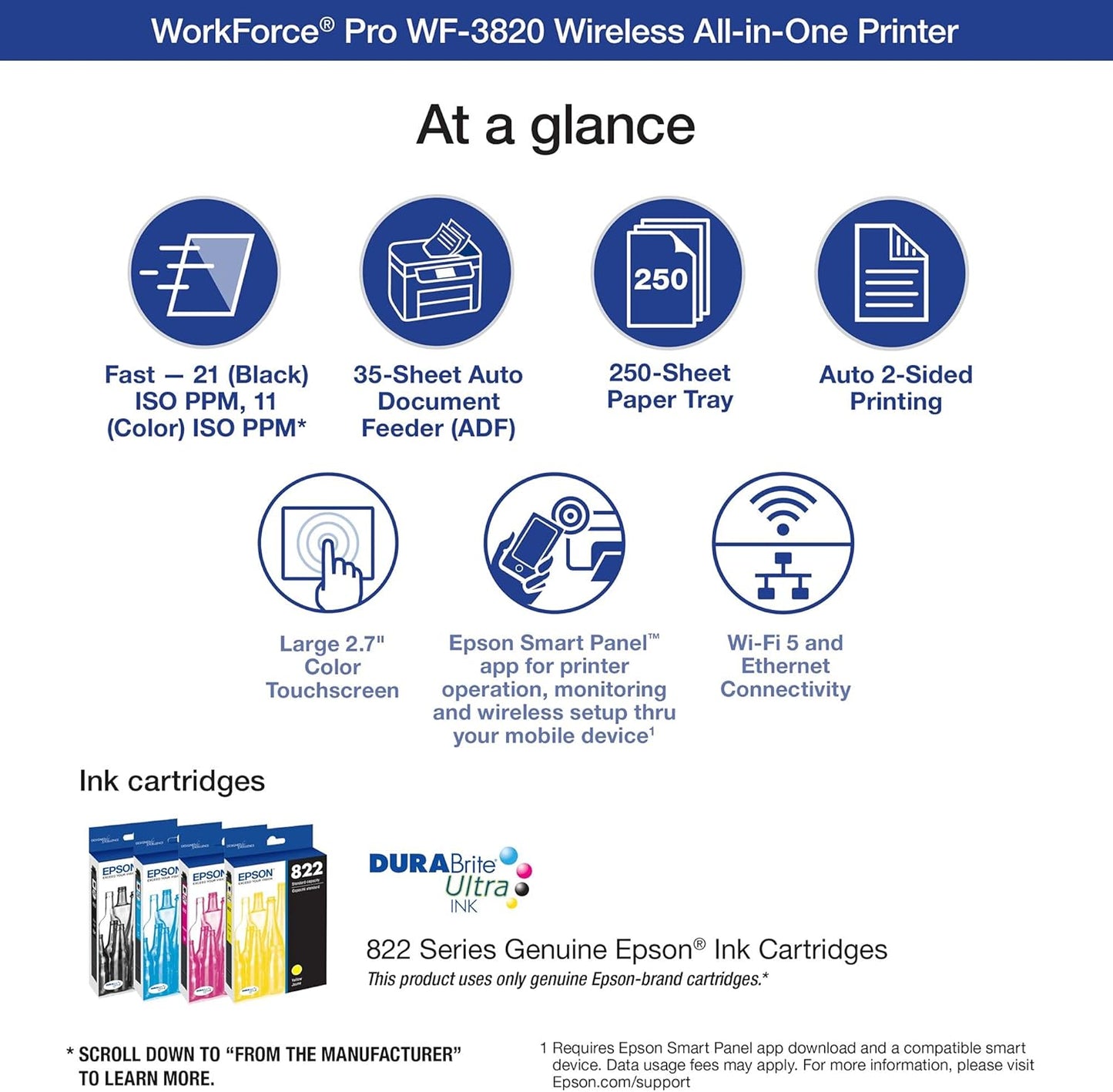 Epson WF-3820 Workforce Pro Wireless All-in-One Color Inkjet Printer