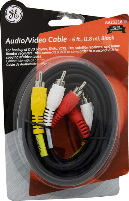 GE 23216 RCA Audio/Video Cable - 6 ft, 3-Male to 3-Male