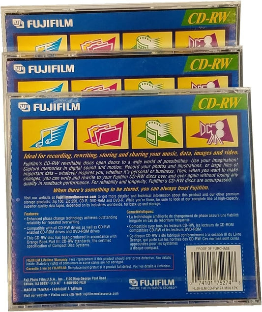 Fujifilm 25301276 74-Minute CD-RW Discs 3-Pack