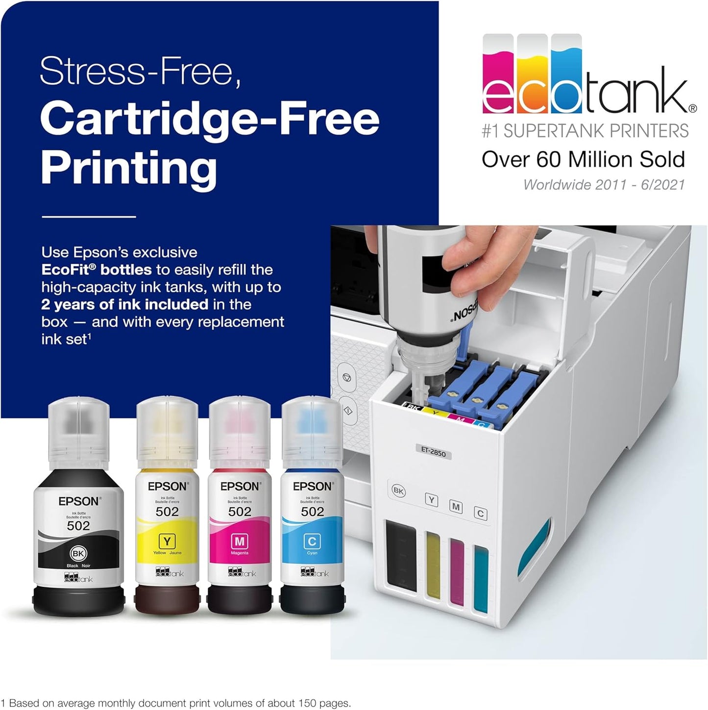 Epson ET-2850 EcoTank Wireless All-in-One Printer, White