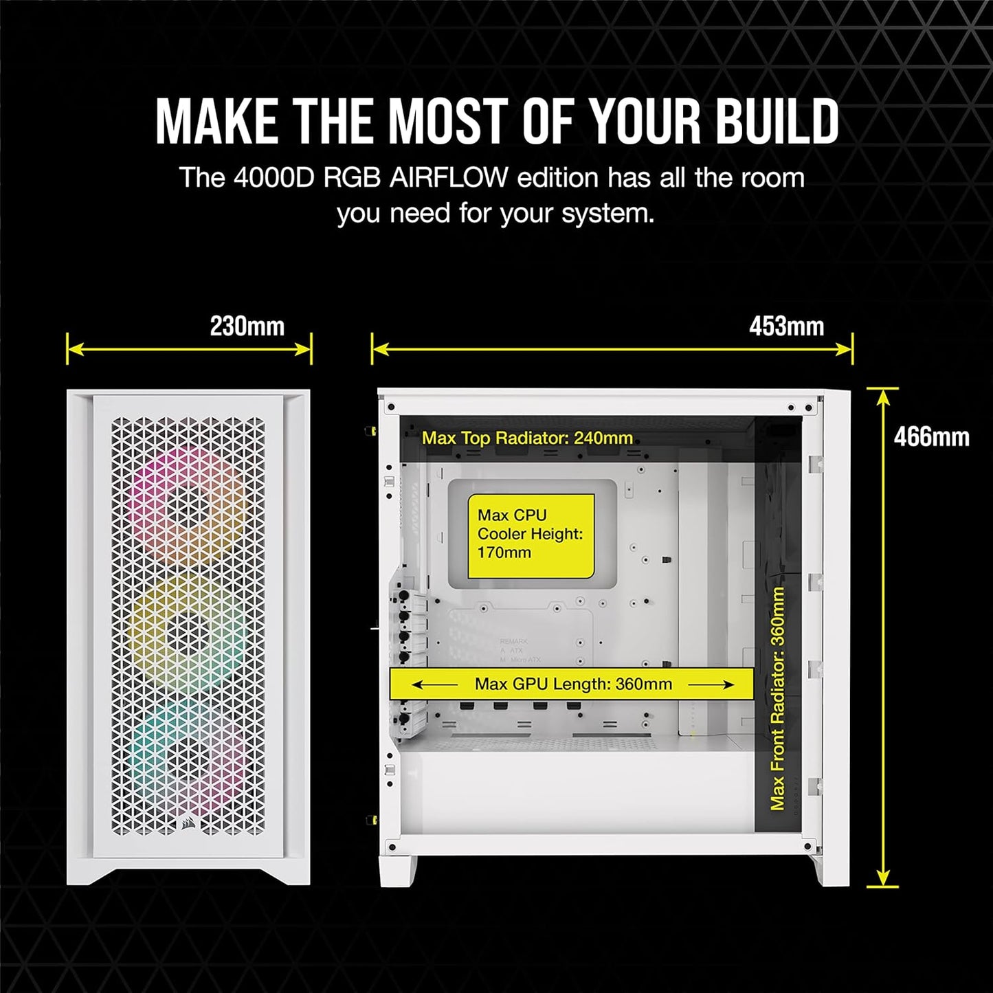 Corsair iCUE 4000D RGB Airflow: White Mid-Tower Case, 3x AF120 RGB Fans