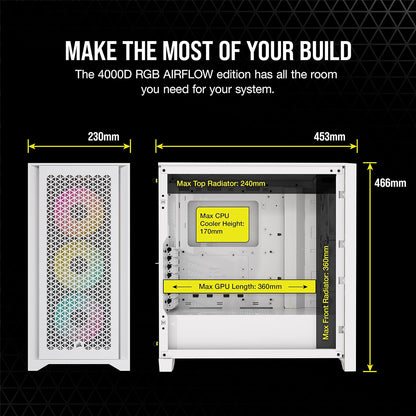 Corsair iCUE 4000D RGB Airflow: White Mid-Tower Case, 3x AF120 RGB Fans
