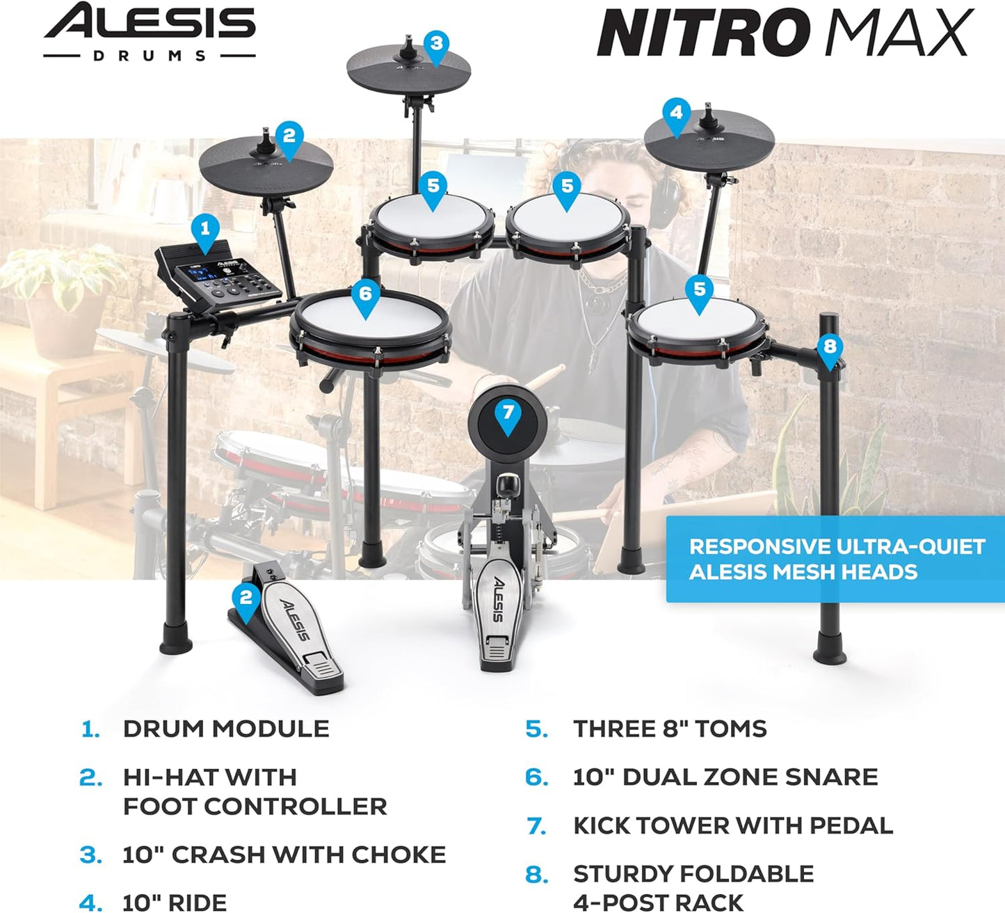 Alesis Nitro Max Kit Electric Drum Set with Mesh Pads