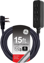 GE 44237 3-Outlet Power Strip Surge Protector 15 Ft Braided Cord