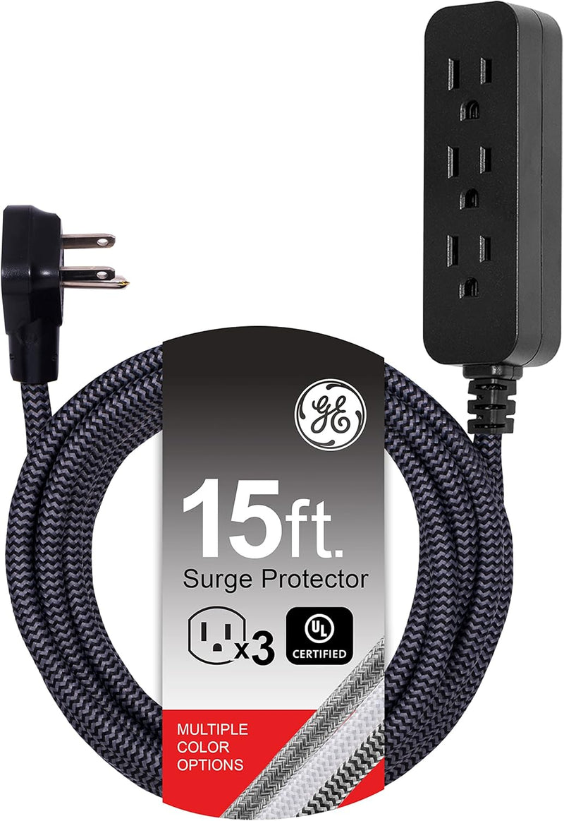 GE 44237 3-Outlet Power Strip Surge Protector 15 Ft Braided Cord — main product image
