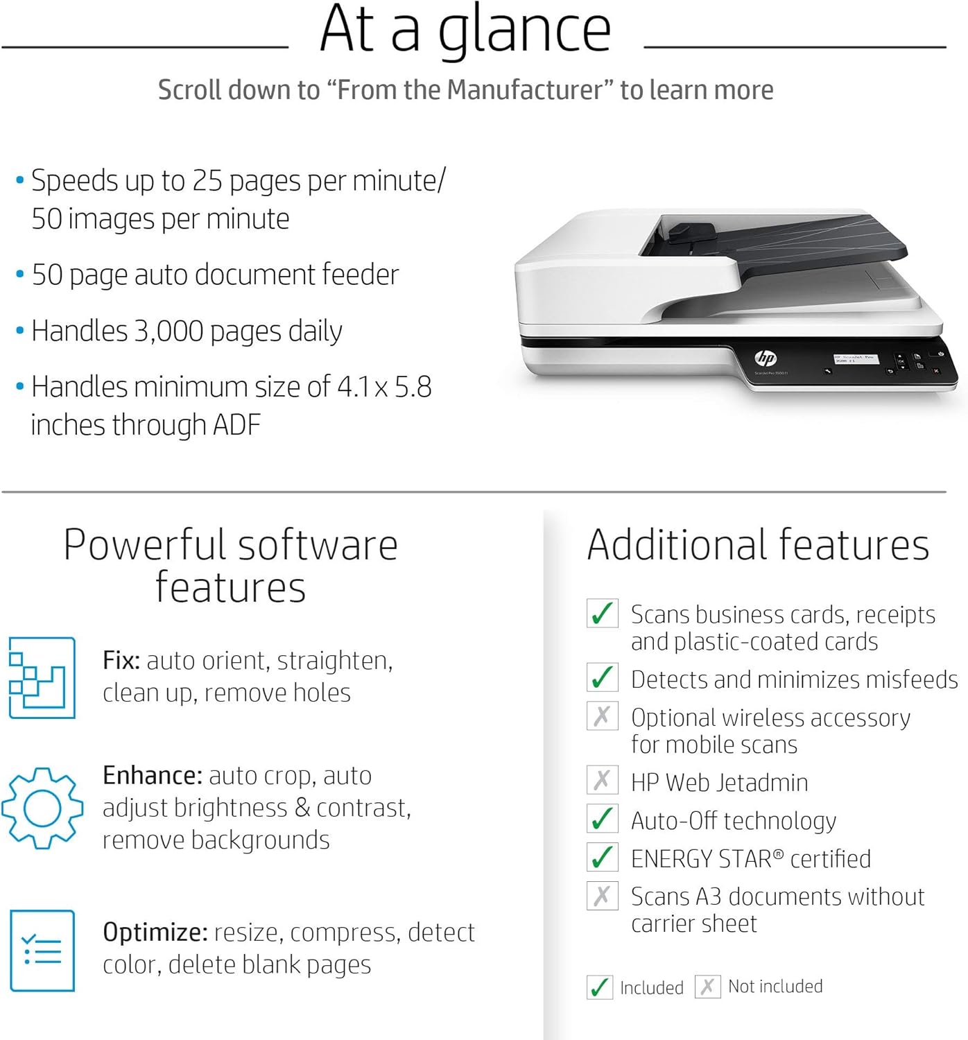 HP ScanJet Pro 3500 f1 Flatbed OCR Scanner Renewed