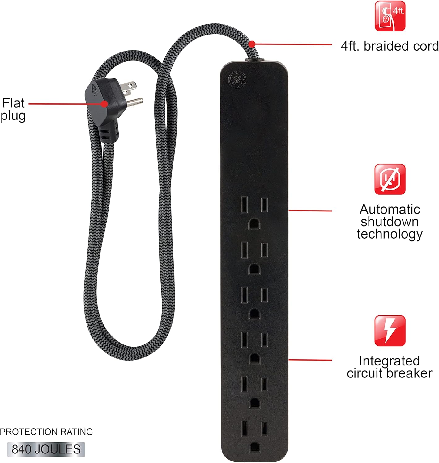 GE 62692 6-Outlet Surge Protector Power Strip