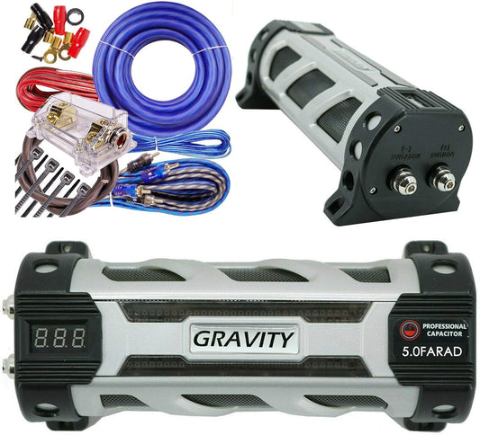 Gravity GR5.0 Car Audio 5 Farad Capacitor & 0 Gauge Wiring Kit