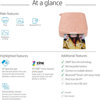HP HPISPP Sprocket 2x3" Instant Photo Printer - Pink