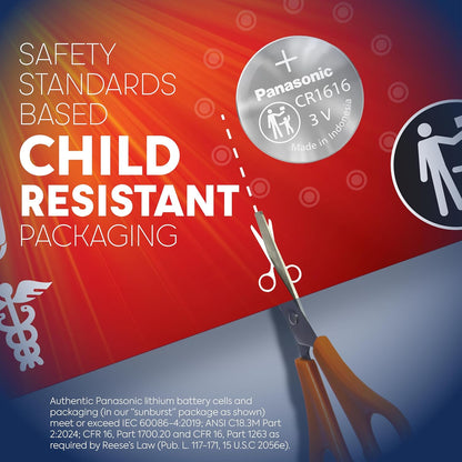 Panasonic CR1616PA Lithium Coin Battery 4-Pack: Child Safe