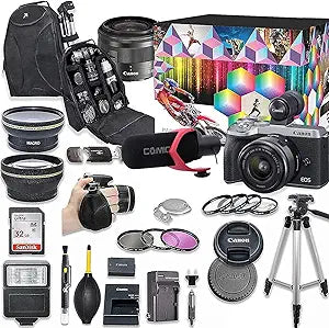 Canon EOS M6 Mark II Kit: 15-45mm, EVF, Wide, Tele, Flash, SD, Renewed