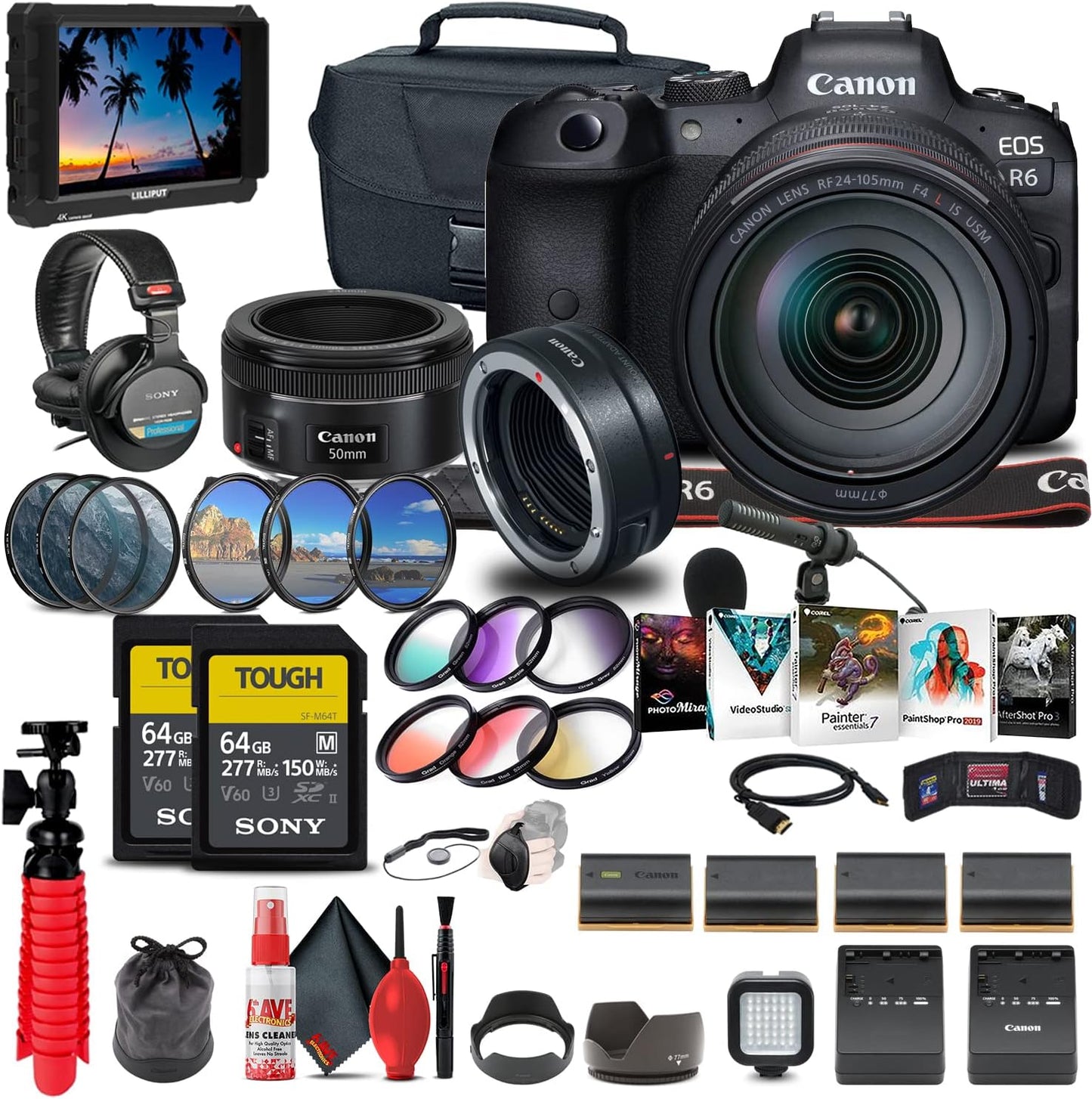 Canon 4082C012 EOS R6 - 24-105mm Lens + Accessories Bundle (Renewed)