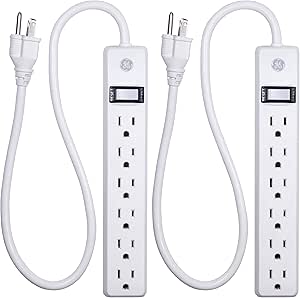GE 14087 6-Outlet Power Strip 2 Pack - 2 Ft Cord