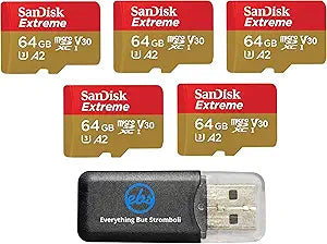 SanDisk 64GB_TF_Extreme_x5_R4 64GB Micro Extreme DJI Drone Memory Card 5-Pack