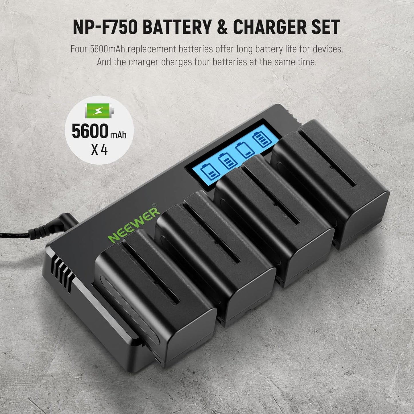 Neewer DF-F750 NP-F750 Battery 4-Pack Charger Kit