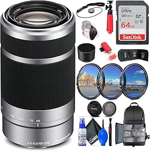 Sony E 55-210mm f/4.5-6.3 OSS Lens Silver Bundle (Renewed)