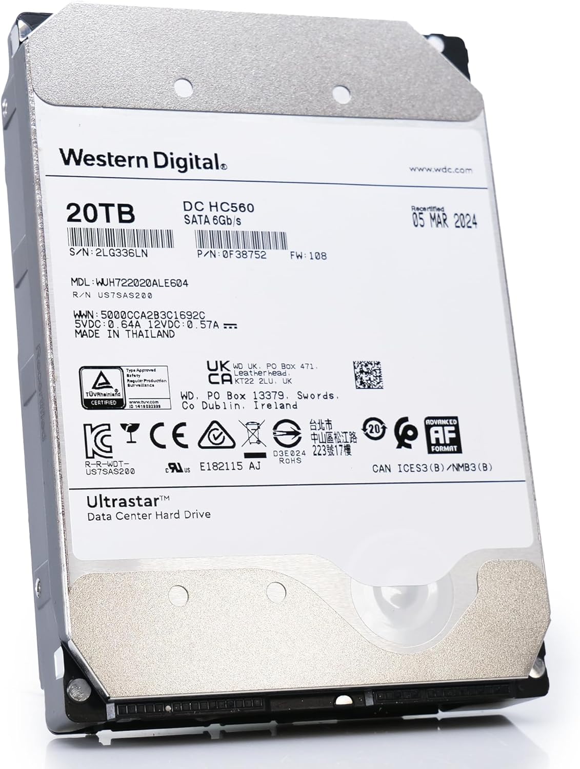 Western Digital WD Ultrastar DC HC560 20TB SATA HDD (Renewed)