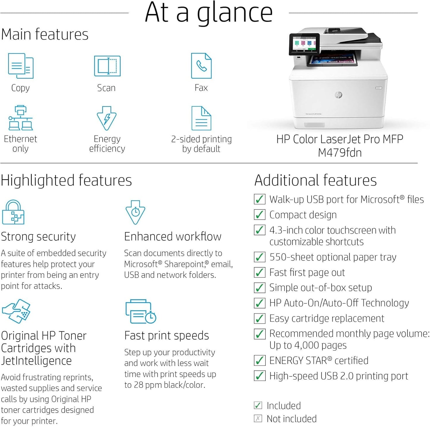 HP M479fdn Color Laserjet Pro Multifunction Printer (Renewed)