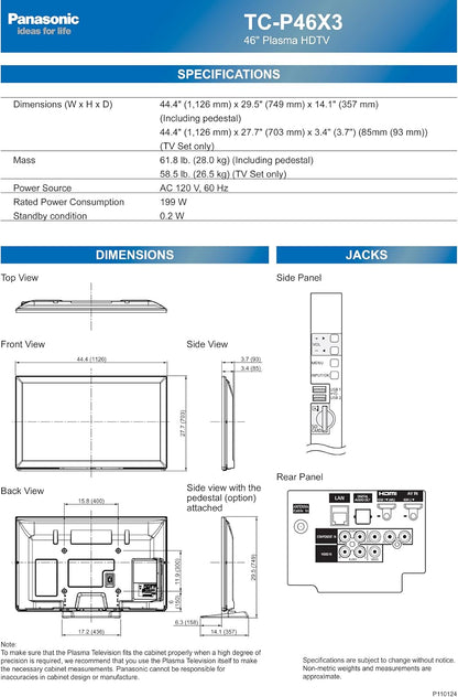 Panasonic TC-P46X3 46-Inch 720p Plasma HDTV VIERA