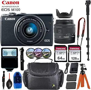 Canon EOS M100 Mirrorless Camera 15-45mm Lens Bundle