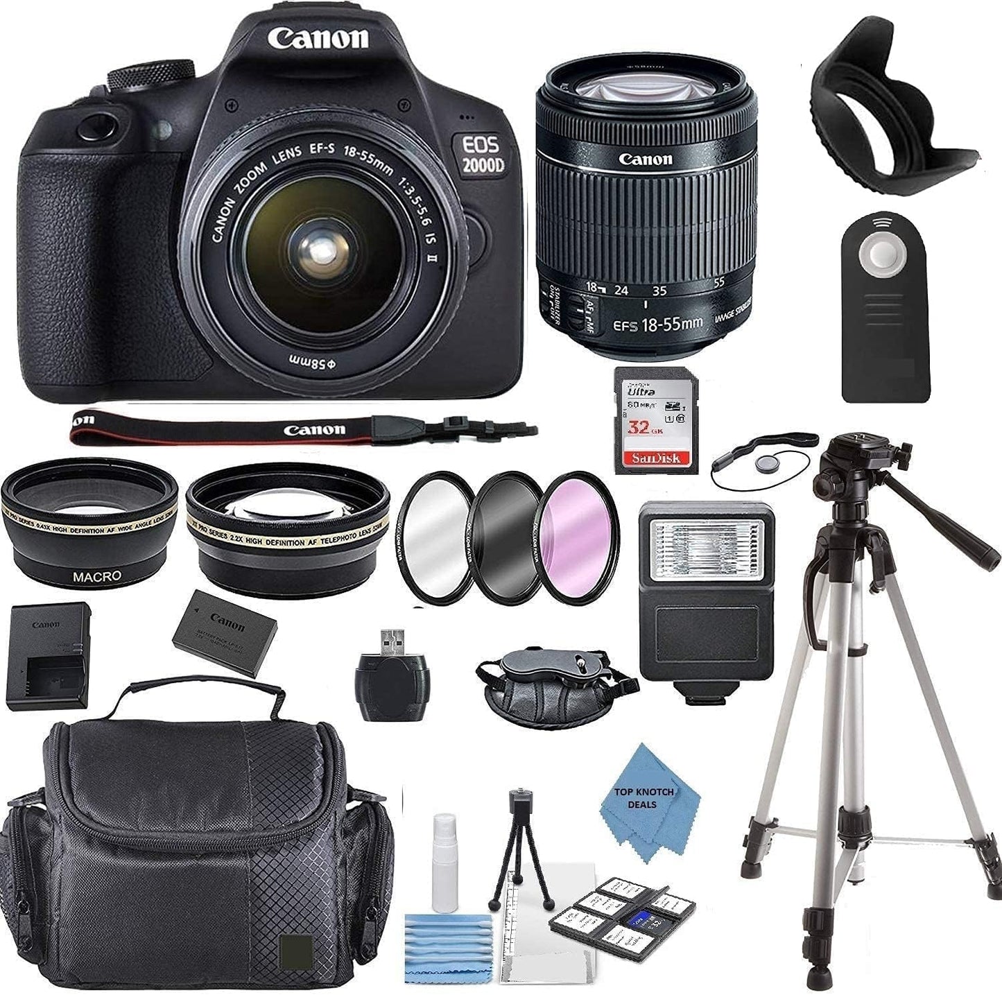 Canon EOS 2000D (Rebel T7) DSLR Camera 18-55mm Lens Kit Renewed