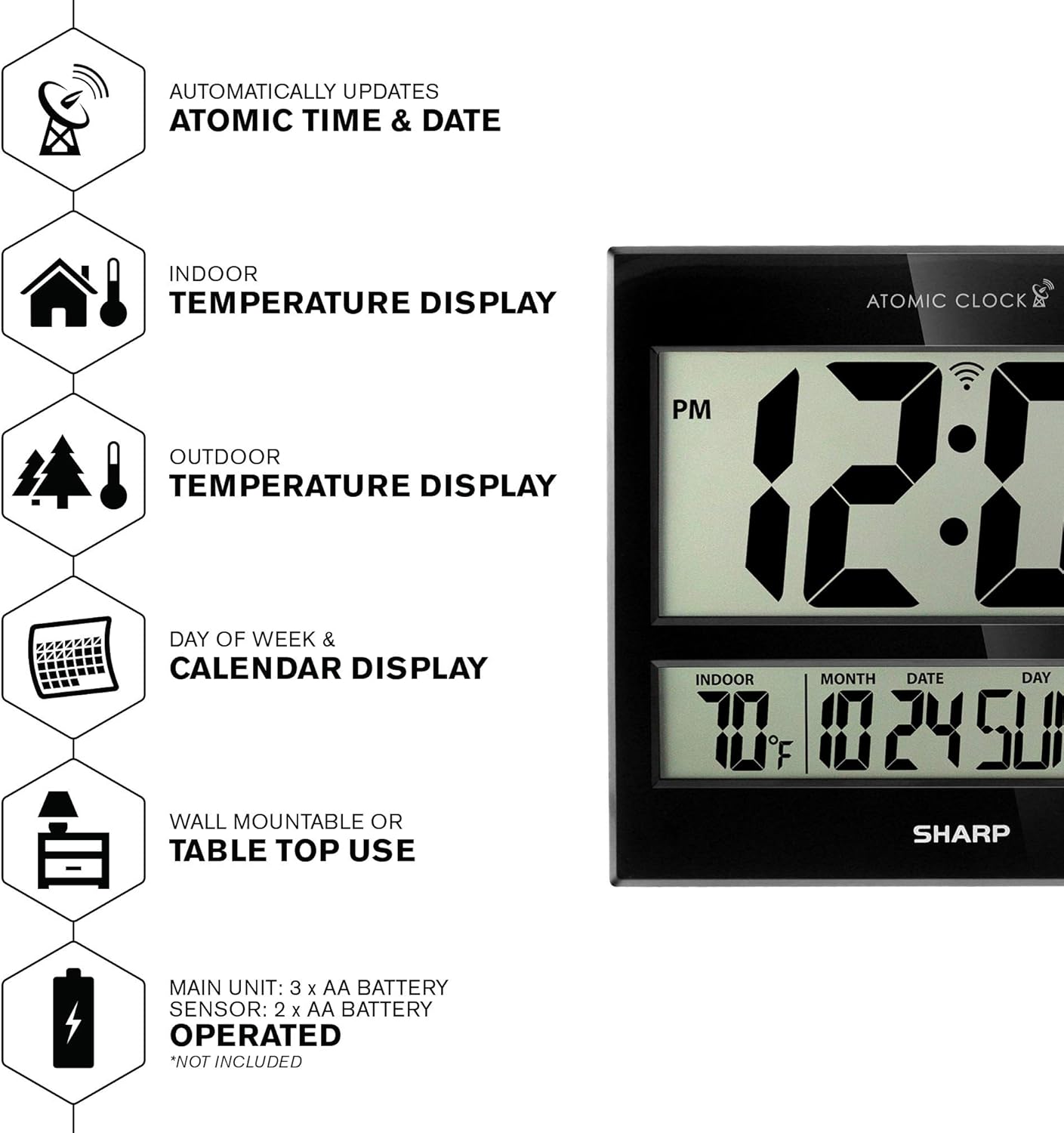 Sharp Atomic Clock with Indoor/Outdoor Temperature