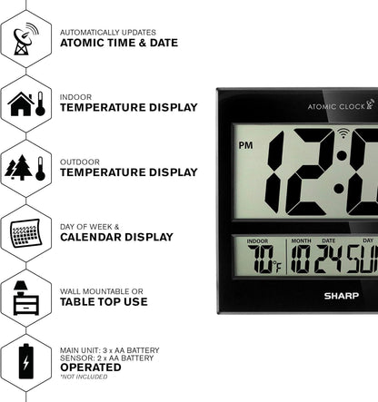 Sharp Atomic Clock with Indoor/Outdoor Temperature